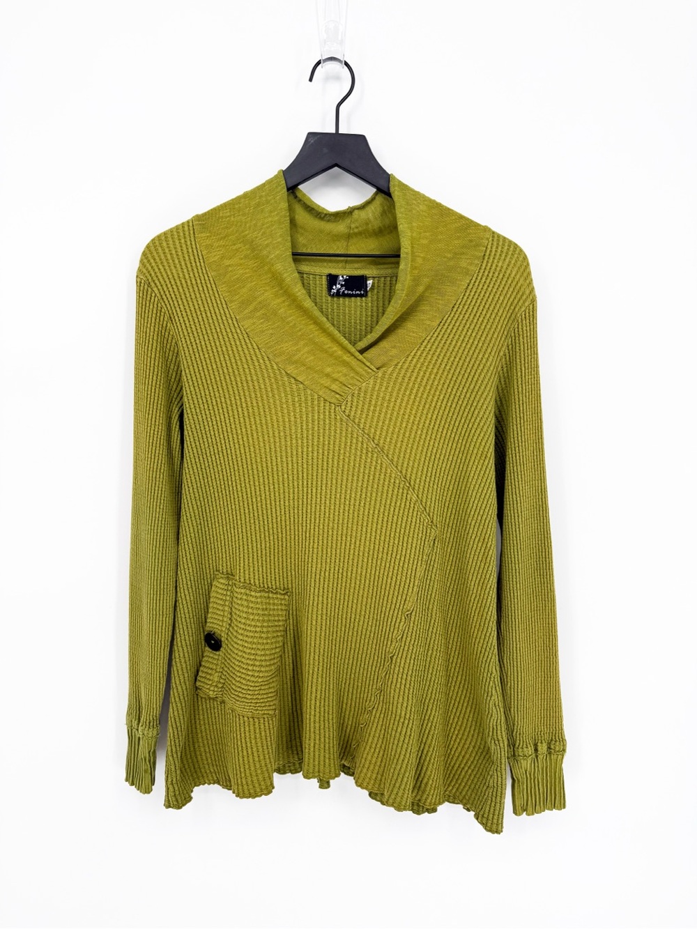 Fenini Chartreuse Green Thermal Waffle Knit Tunic Top USA Lagenlook Small